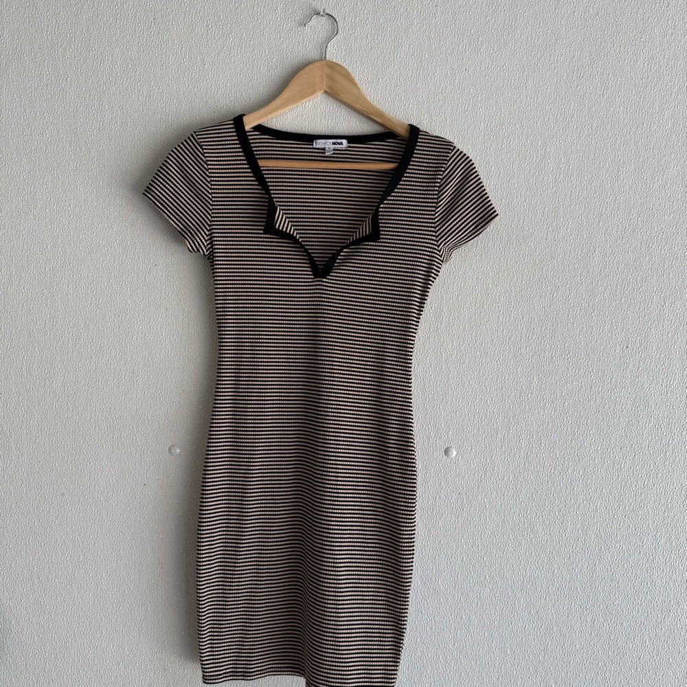 Fashion Nova Black and Cream Striped Top